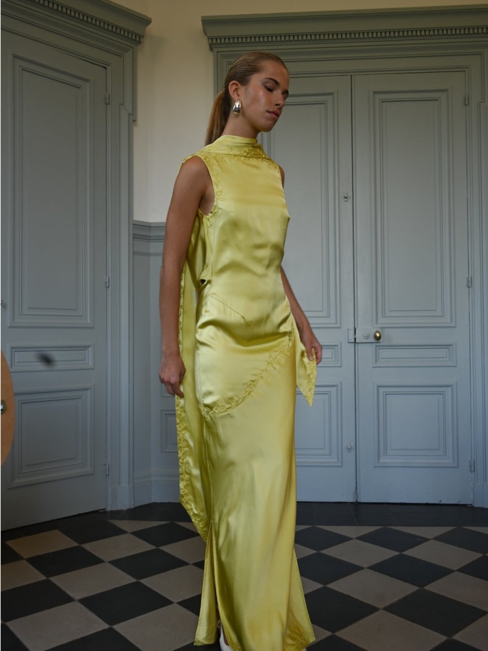 Yellow The Label Nina Silk Dress - Chartreuse - Picture 11 of 11
